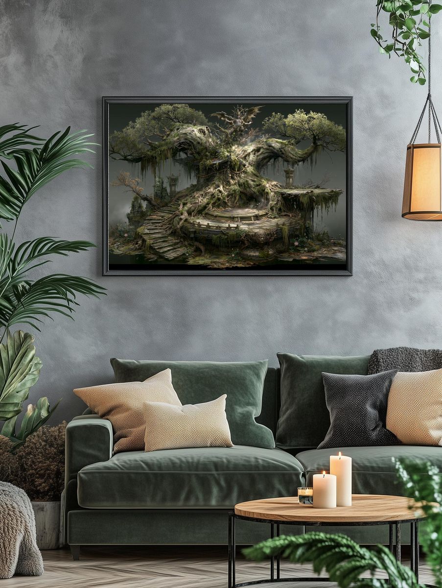 Ancient Tree Temple Digital Art Print. — room view 4