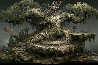 Ancient Tree Temple Digital Art Print.