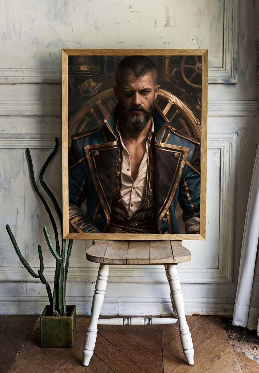 Steampunk Captain Portrait Print. — room view 1