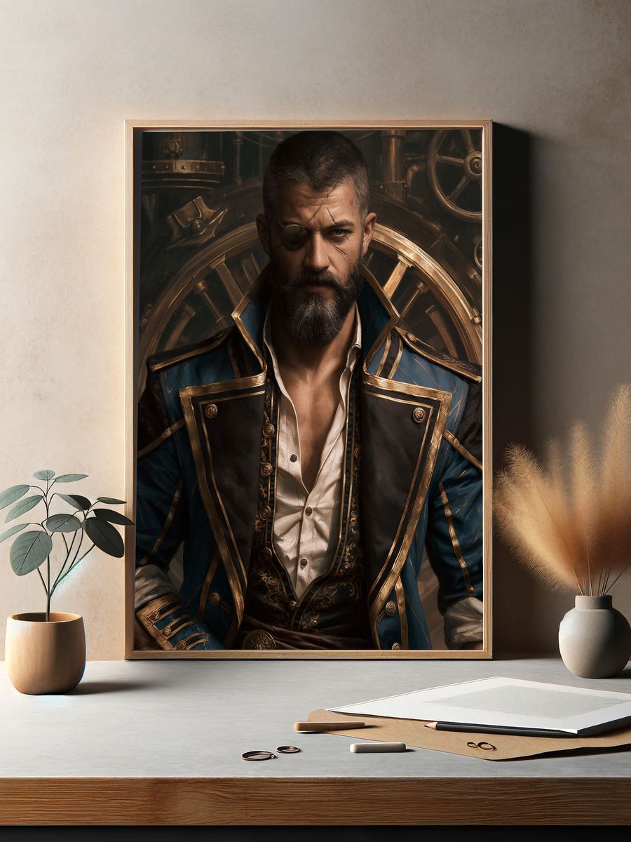 Steampunk Captain Portrait Print. — room view 2