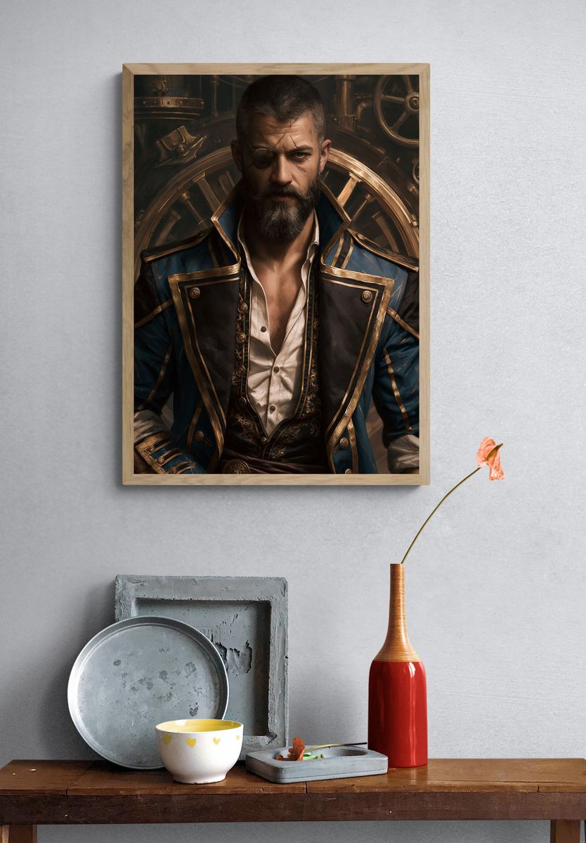 Steampunk Captain Portrait Print. — room view 3