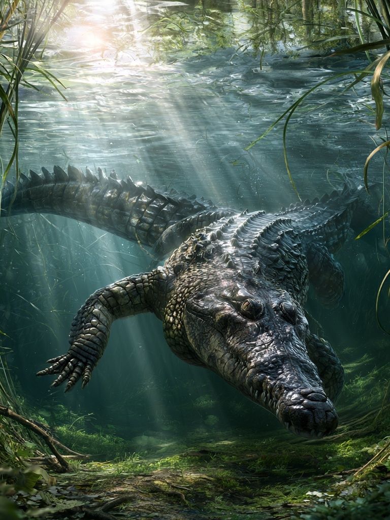 Underwater Crocodile Illustration Poster. poster detail