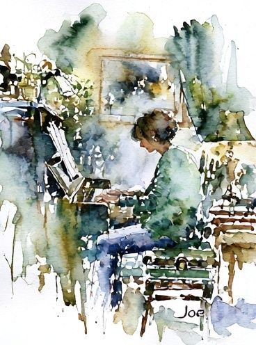 Piano Practice Watercolor Poster. poster — illustration art