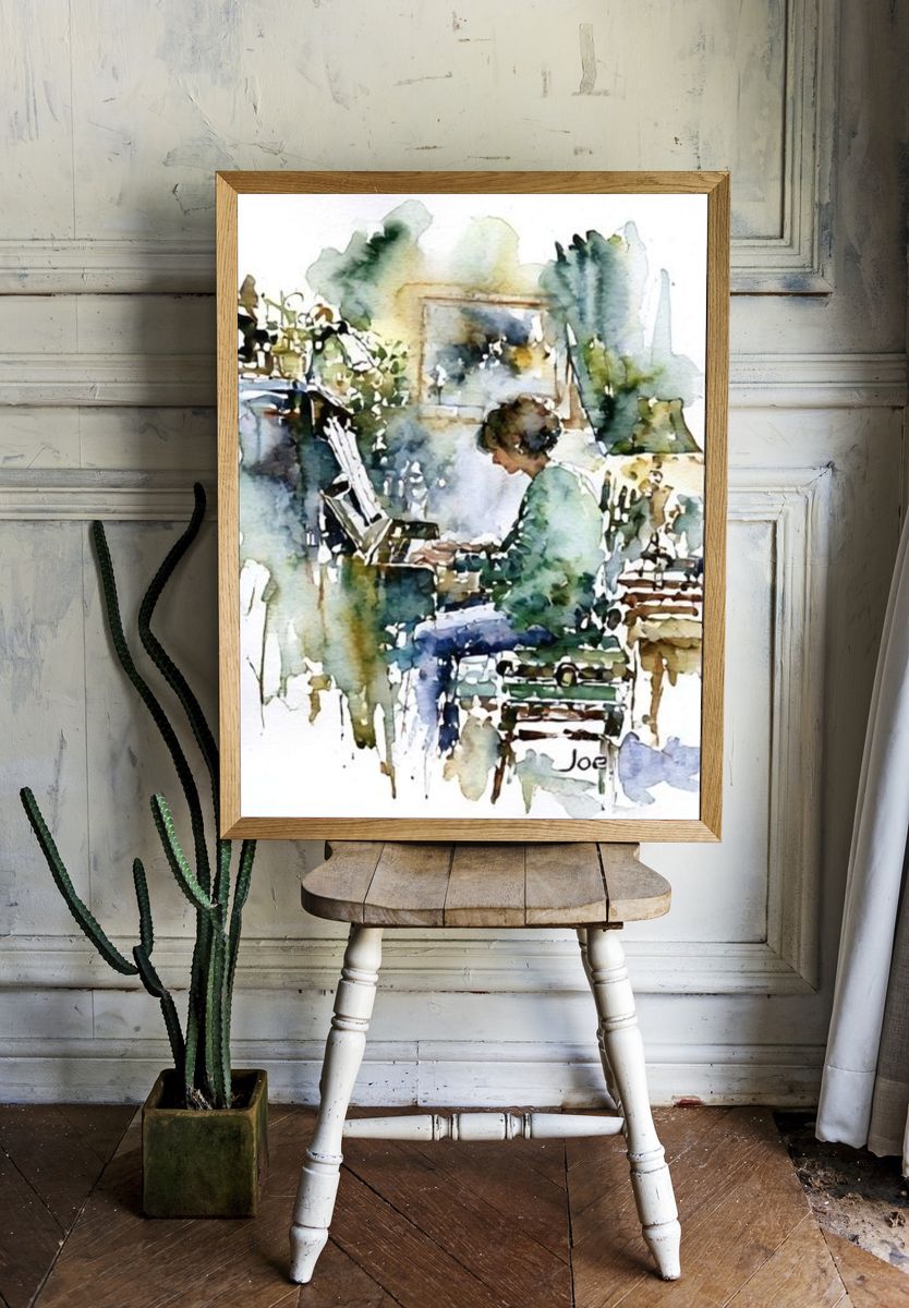 Piano Practice Watercolor Poster. room preview