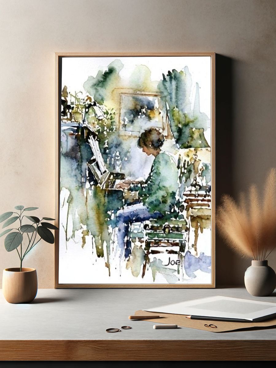 Piano Practice Watercolor Poster. — room view 2