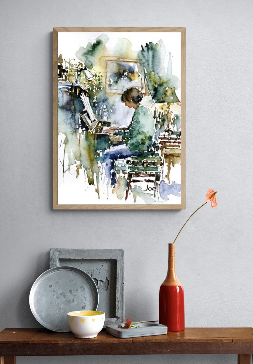 Piano Practice Watercolor Poster. — room view 3