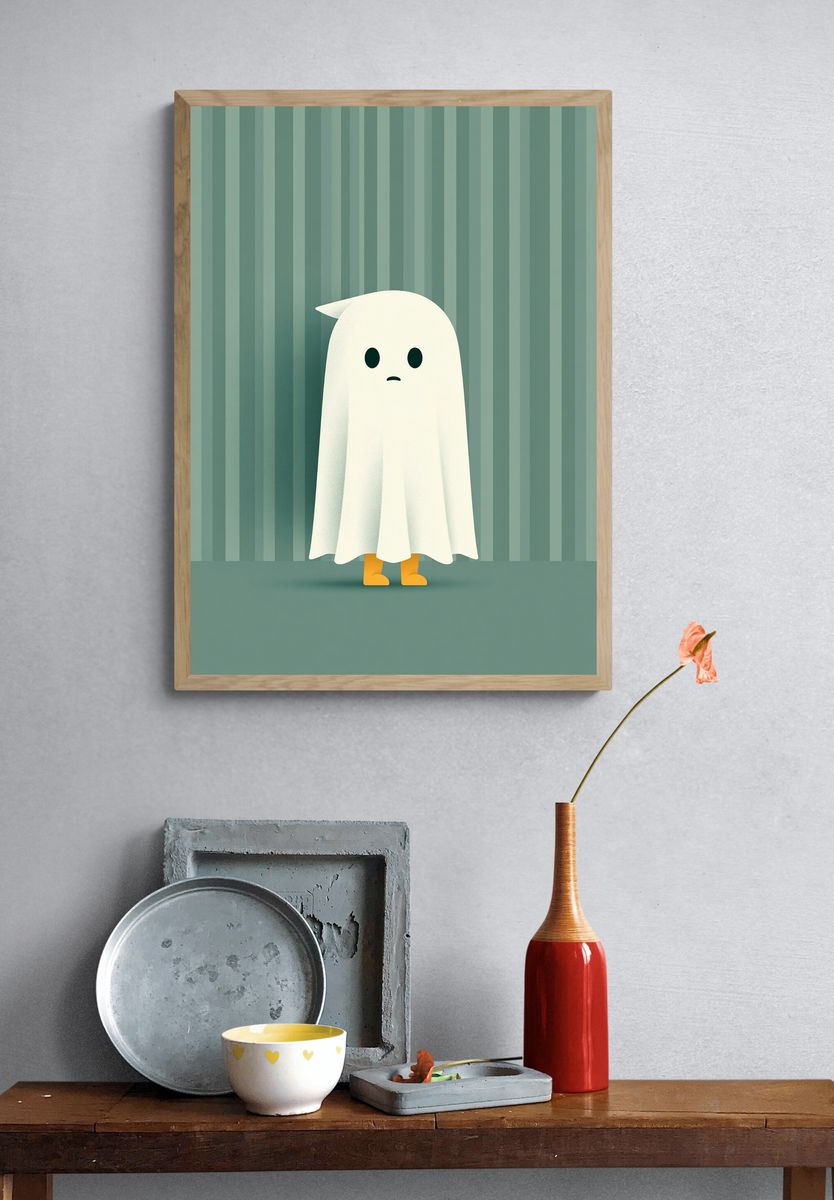 Cute Ghost Illustration Poster. — room view 3