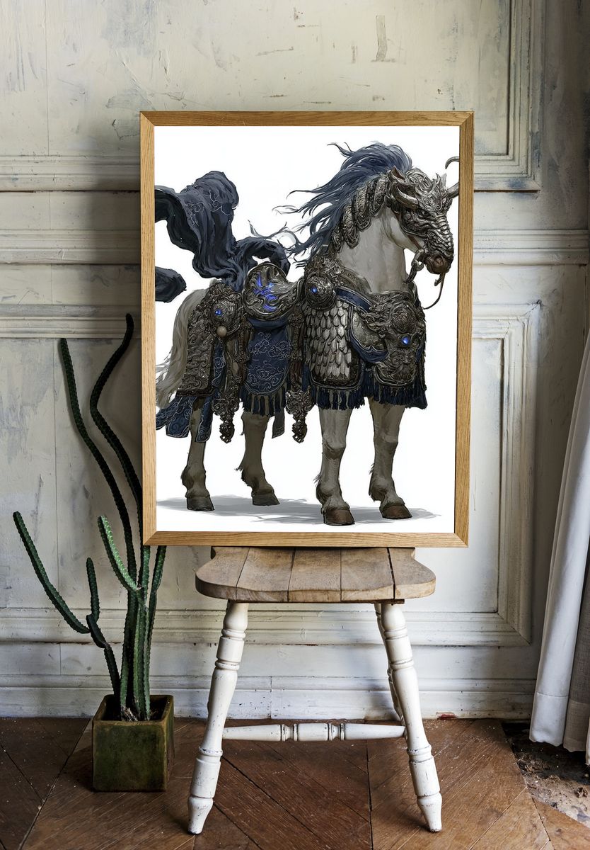 Armored Fantasy Horse Illustration Poster. room preview