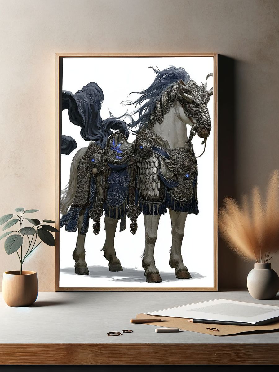 Armored Fantasy Horse Illustration Poster. — room view 2
