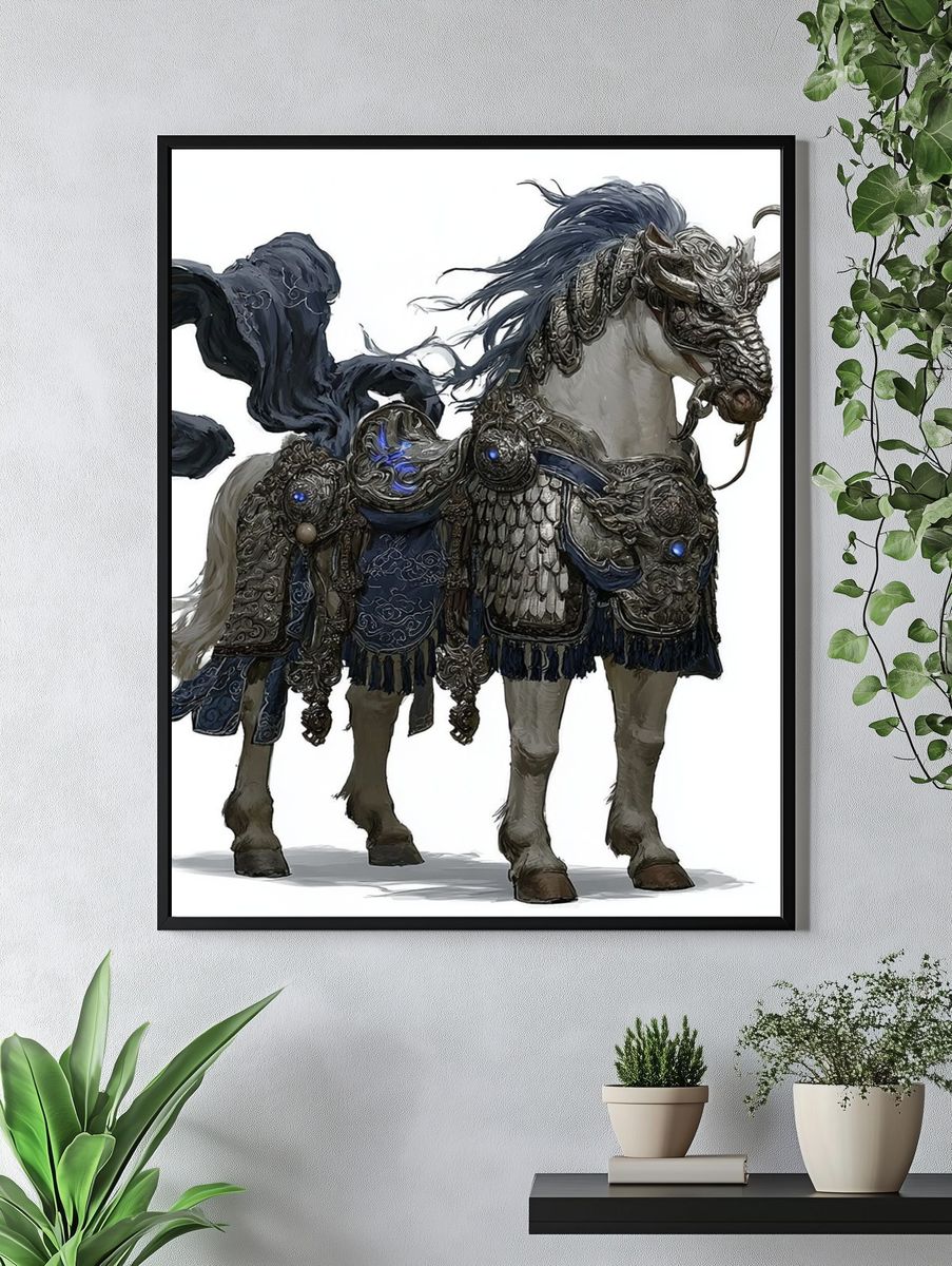 Armored Fantasy Horse Illustration Poster. — room view 4