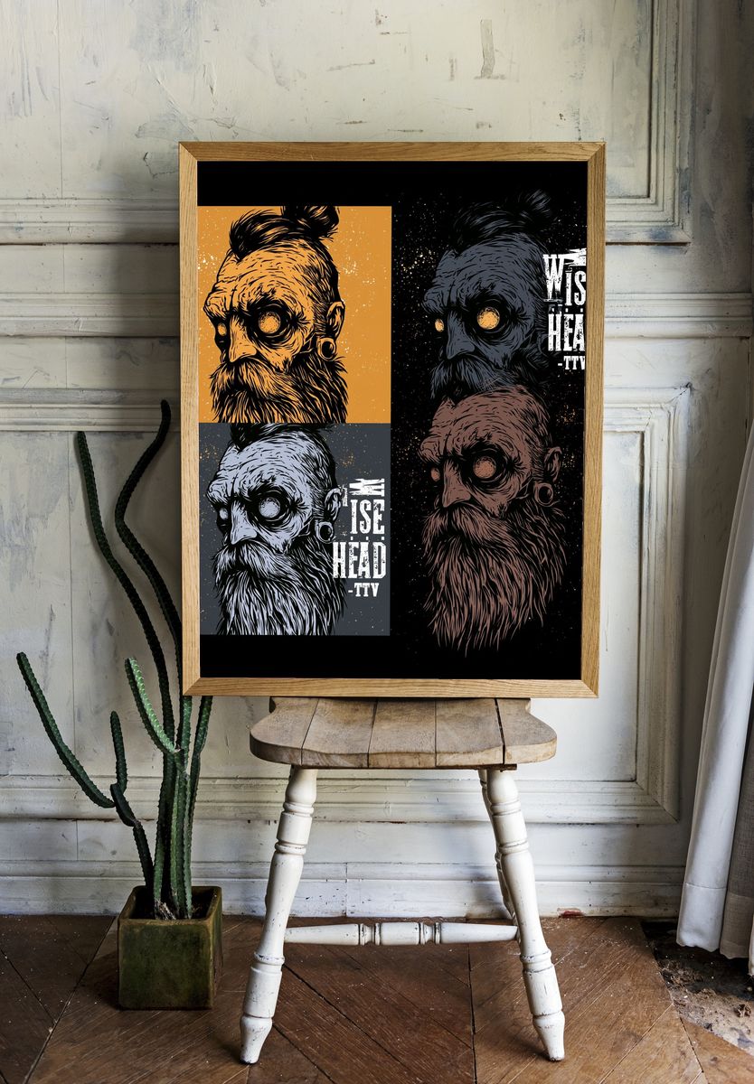 Wise Head Illustration Poster. — room view 1