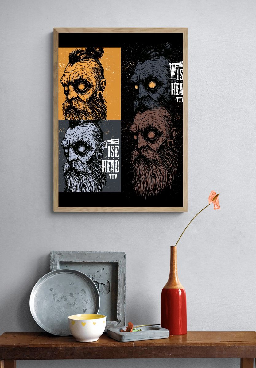 Wise Head Illustration Poster. — room view 3