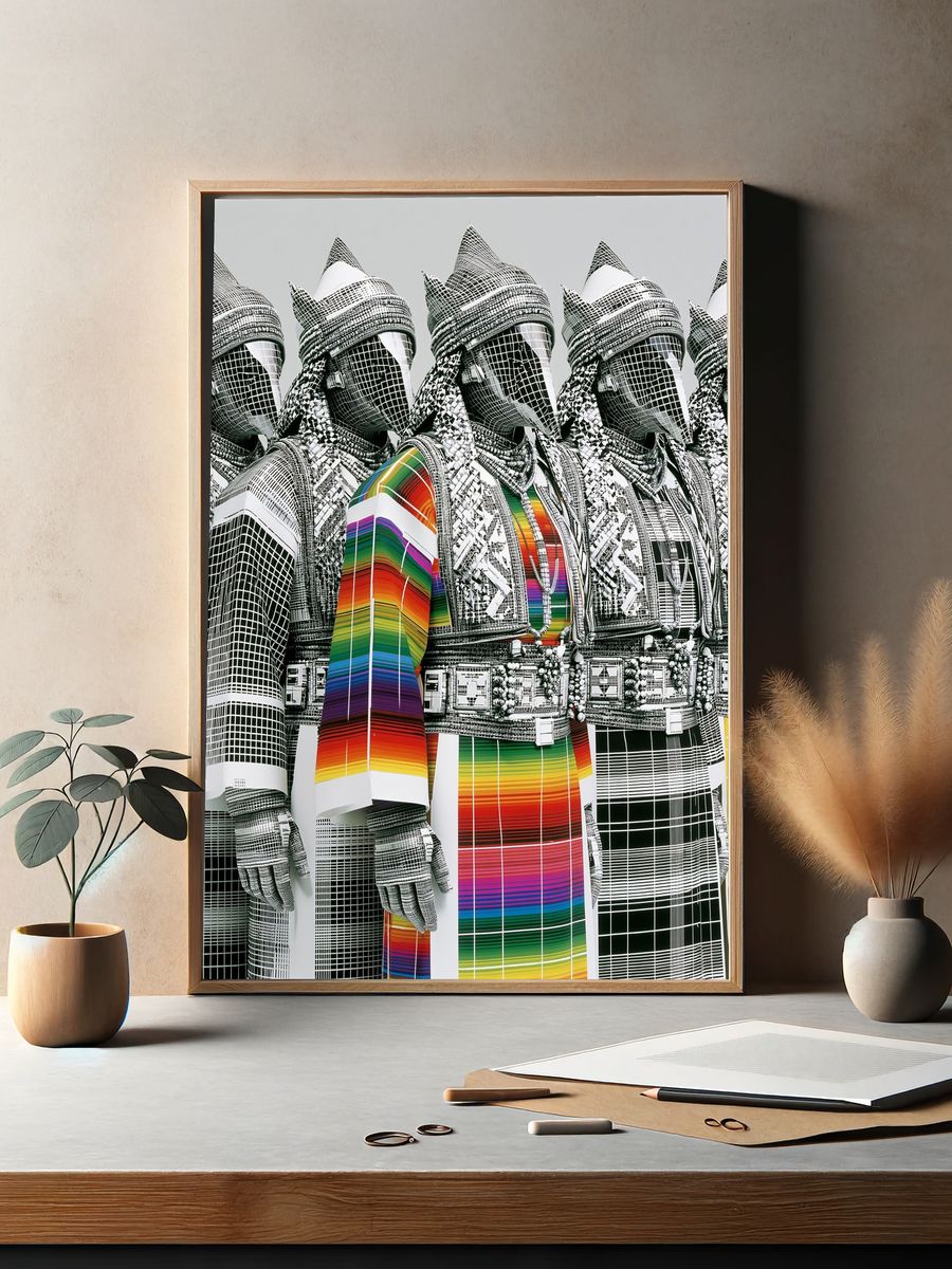 Rainbow Grid Figures Illustration Poster. — room view 2