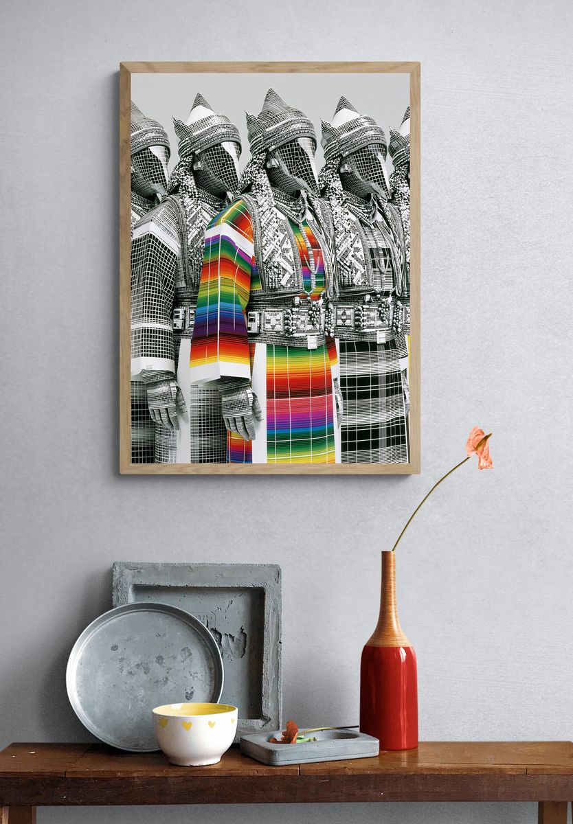 Rainbow Grid Figures Illustration Poster. — room view 3
