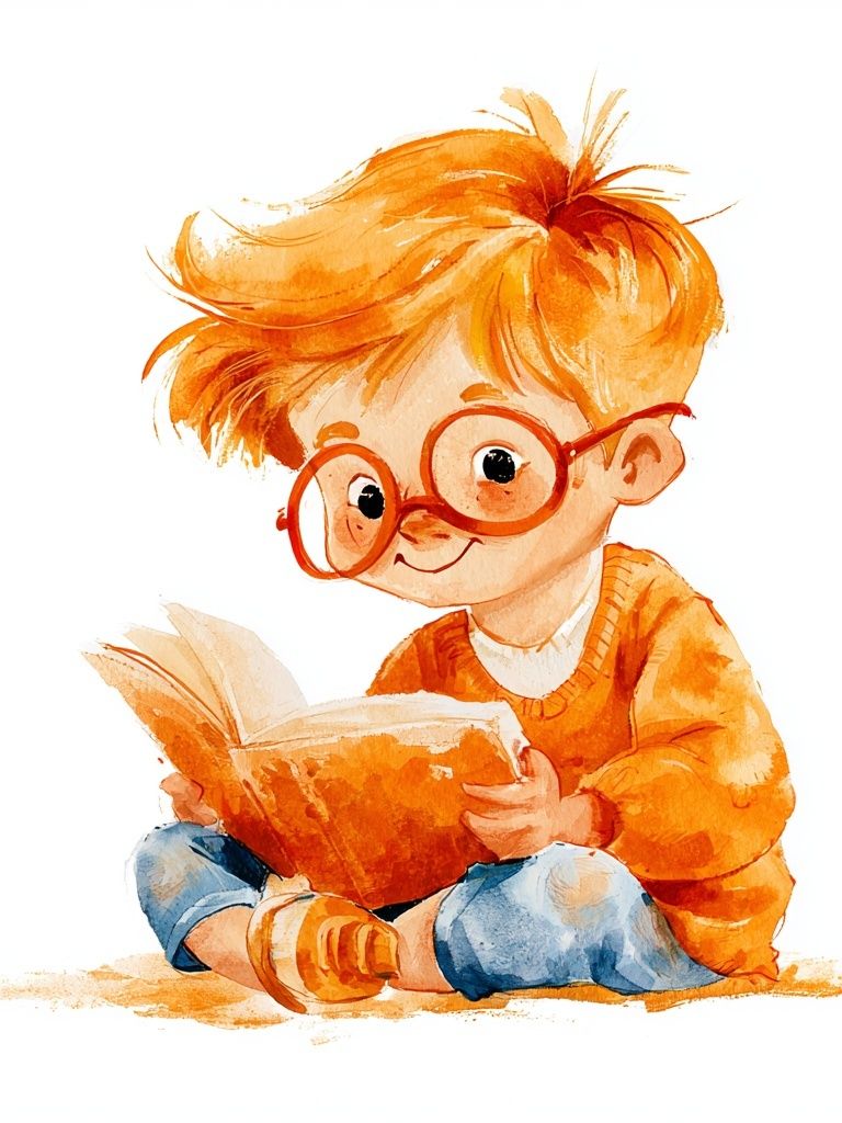 Reading Child Watercolor Print. poster detail