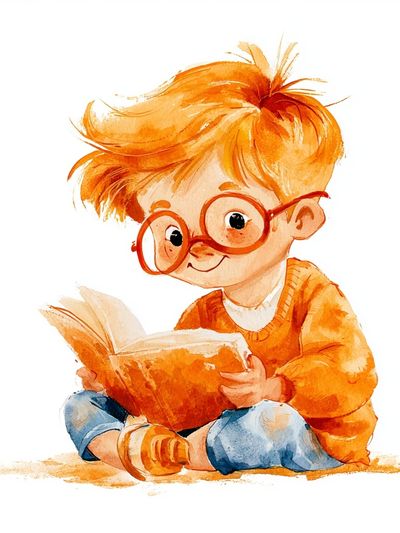 Reading Child Watercolor Print.