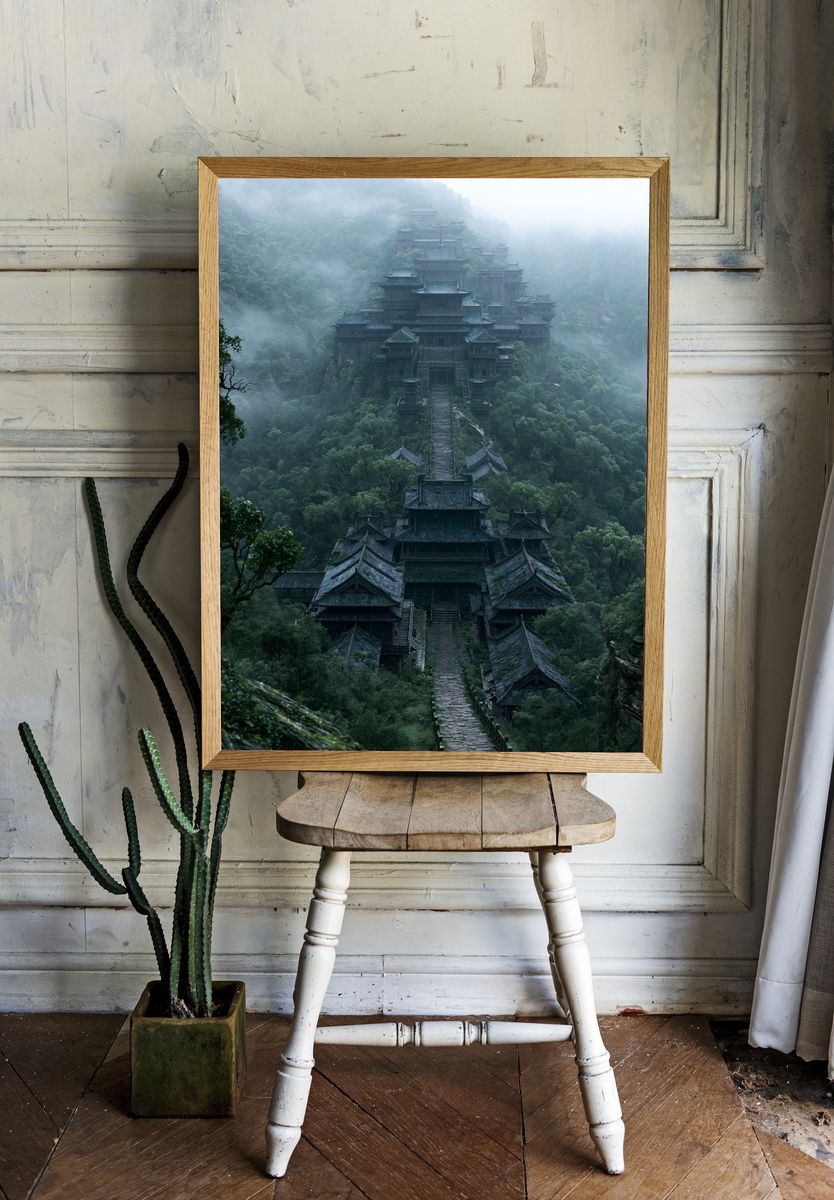 Misty Mountain Temple Print. room preview
