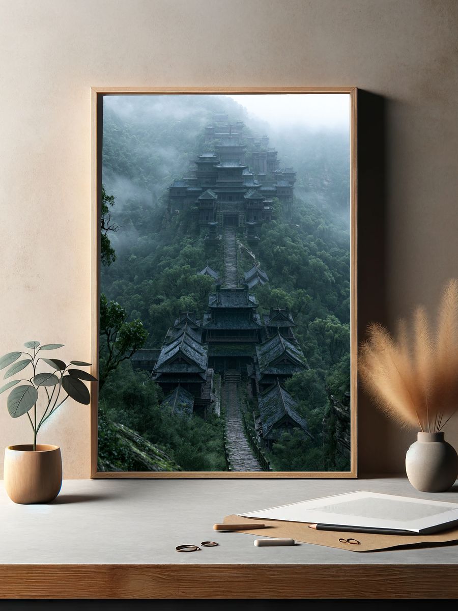 Misty Mountain Temple Print. — room view 2