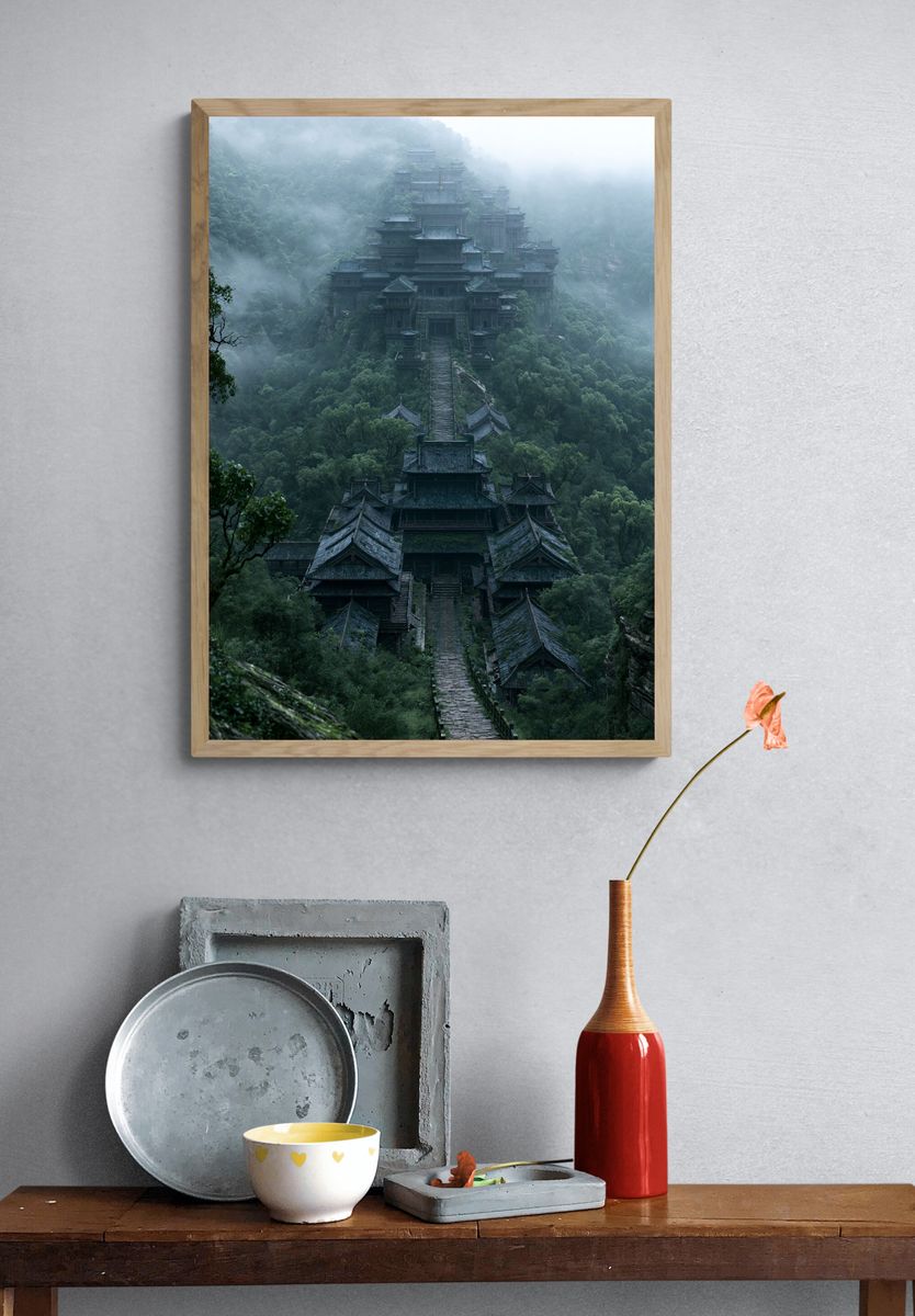 Misty Mountain Temple Print. — room view 3
