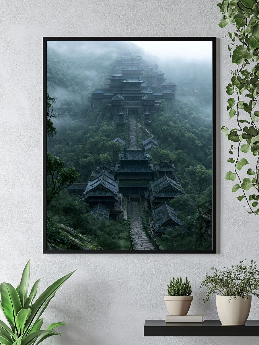 Misty Mountain Temple Print. — room view 4