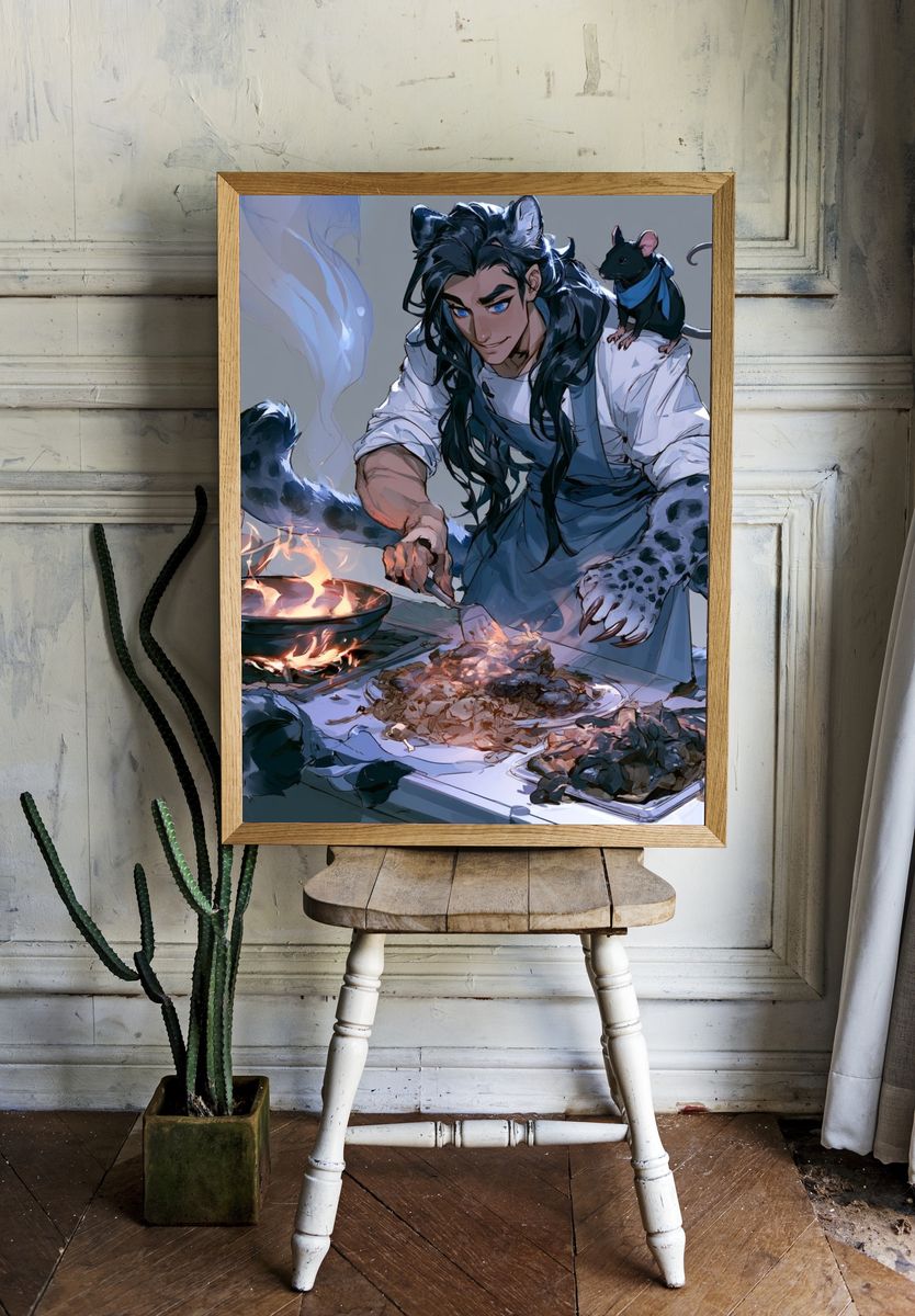 Fantasy Cat Chef Illustration Poster. — room view 1