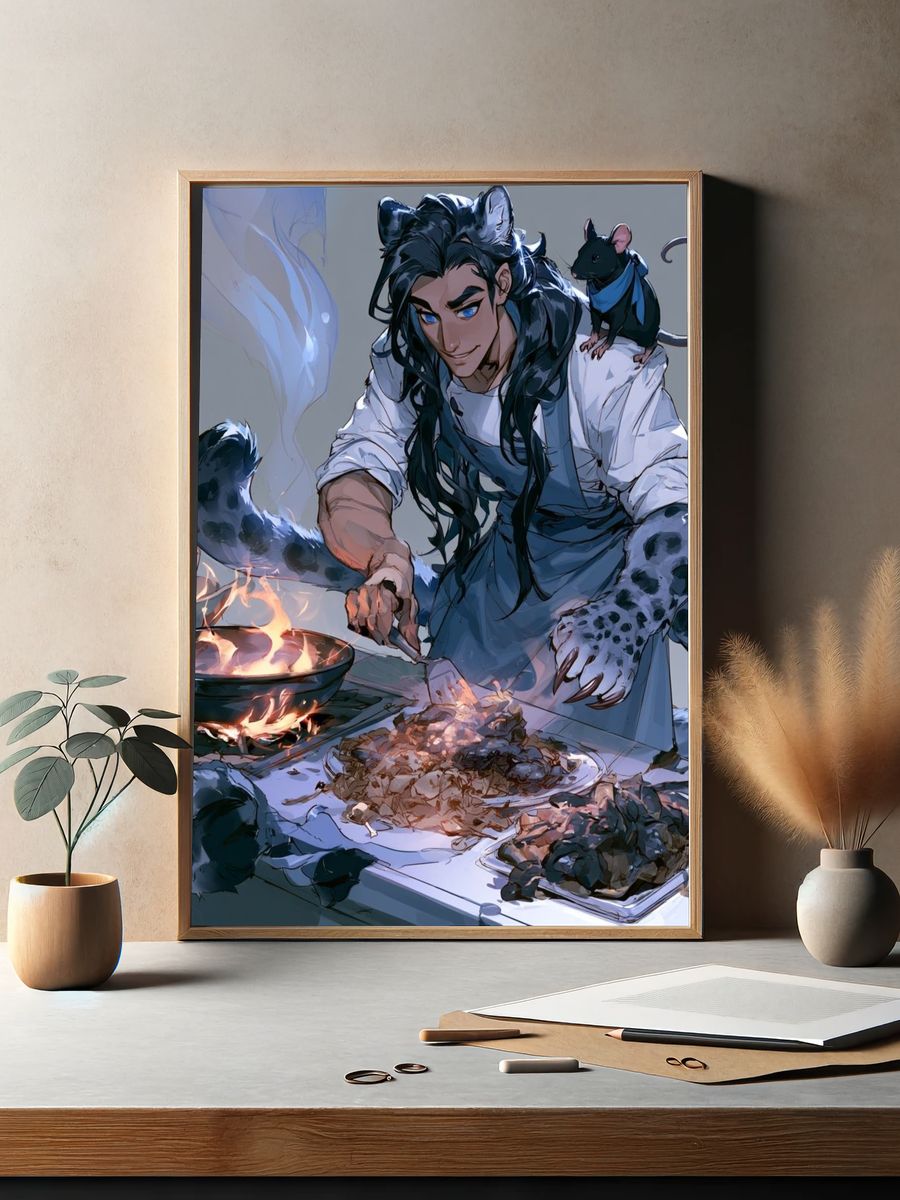 Fantasy Cat Chef Illustration Poster. — room view 2