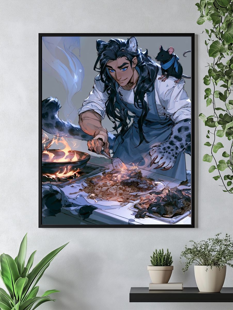 Fantasy Cat Chef Illustration Poster. — room view 4