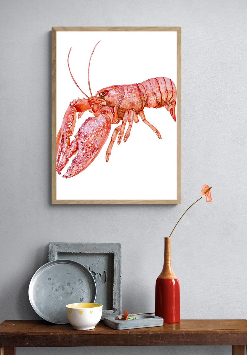 Pink Lobster Watercolor Print. — room view 3