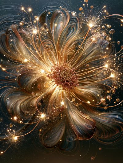 Golden Cosmic Flower Abstract Poster.