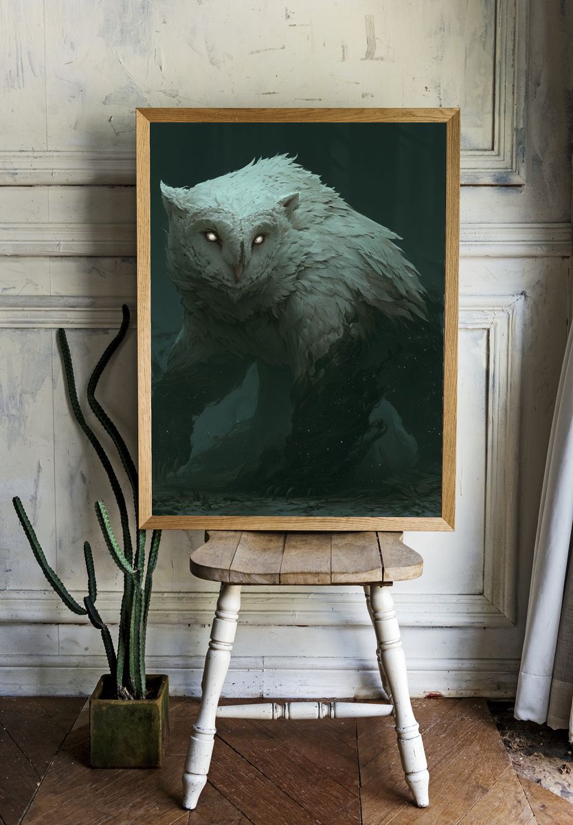 Ghost Owl Fantasy Illustration Poster. — room view 1