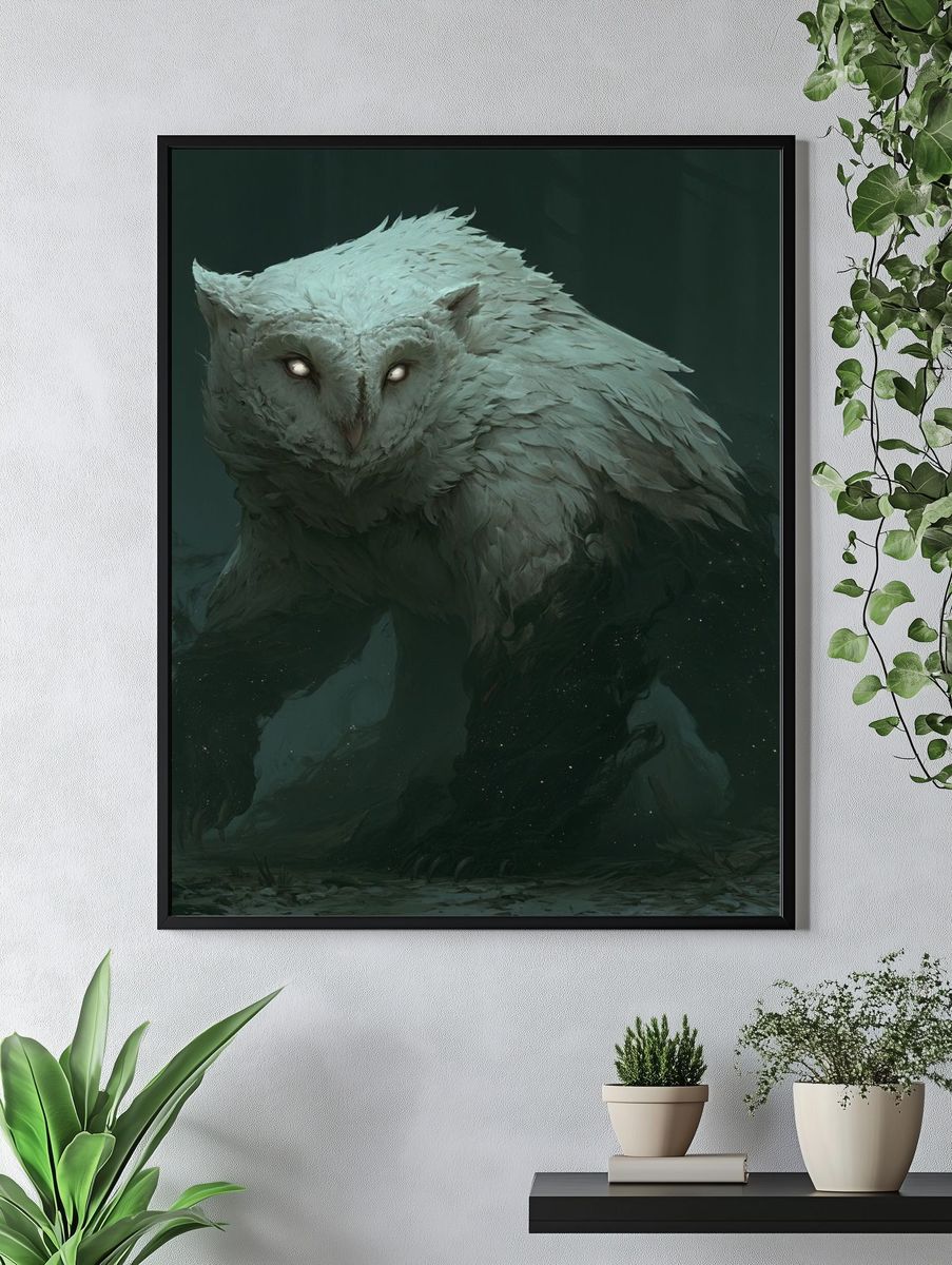 Ghost Owl Fantasy Illustration Poster. — room view 4