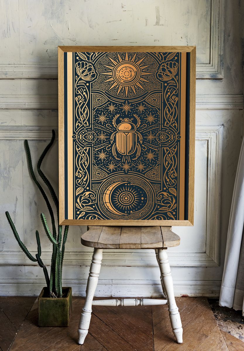 Golden Scarab Celestial Illustration Poster. room preview