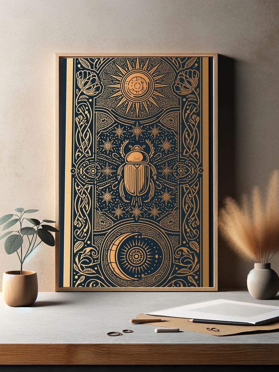 Golden Scarab Celestial Illustration Poster. — room view 2