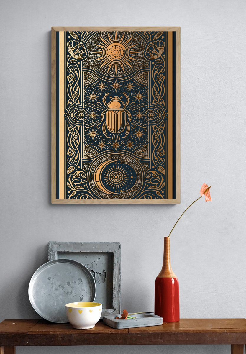 Golden Scarab Celestial Illustration Poster. — room view 3