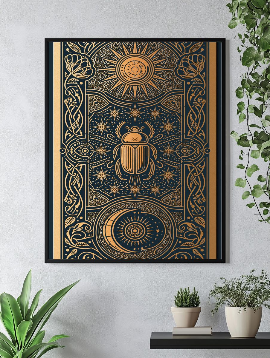 Golden Scarab Celestial Illustration Poster. — room view 4