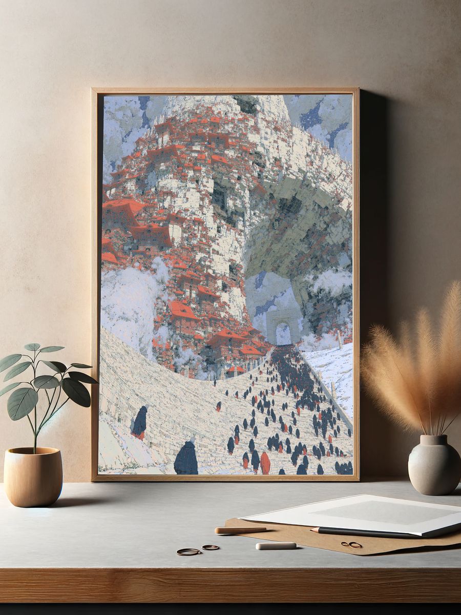 Mountain Temple Procession Illustration Poster. — room view 2