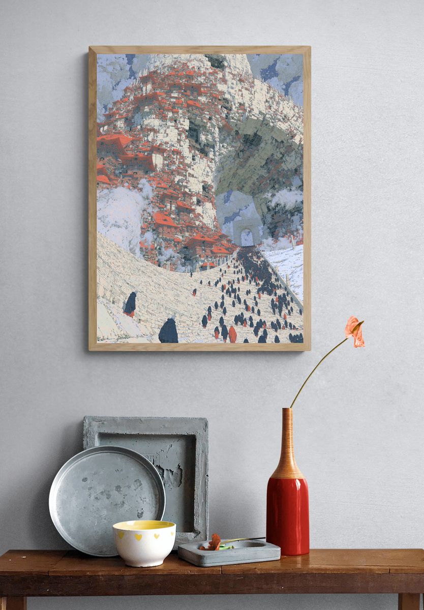 Mountain Temple Procession Illustration Poster. — room view 3