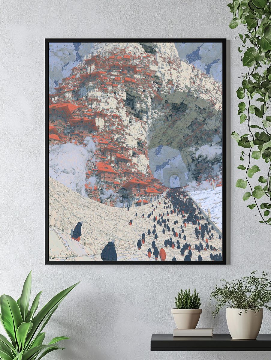 Mountain Temple Procession Illustration Poster. — room view 4