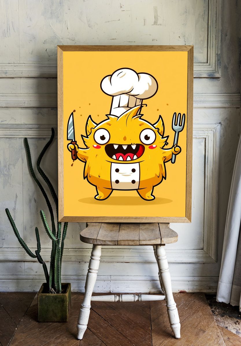 Chef Monster Cartoon Poster. — room view 1