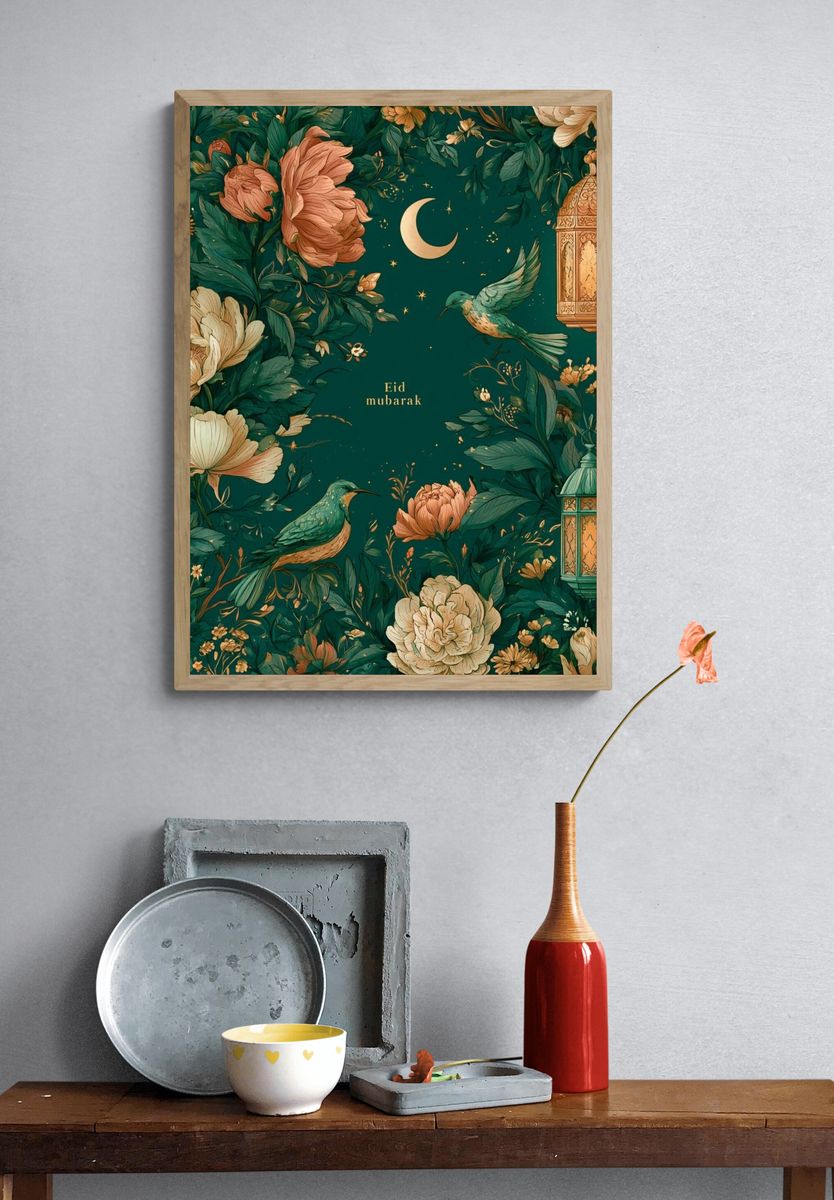 Eid Mubarak Floral Lantern Poster. — room view 3