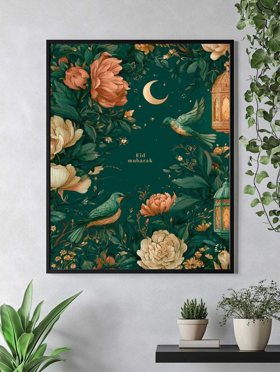 Eid Mubarak Floral Lantern Poster. — room view 4