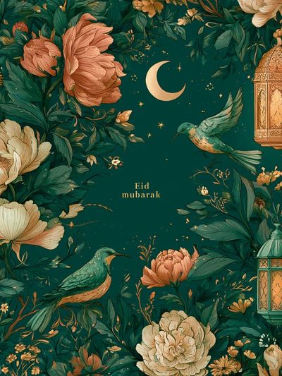 Eid Mubarak Floral Lantern Poster.
