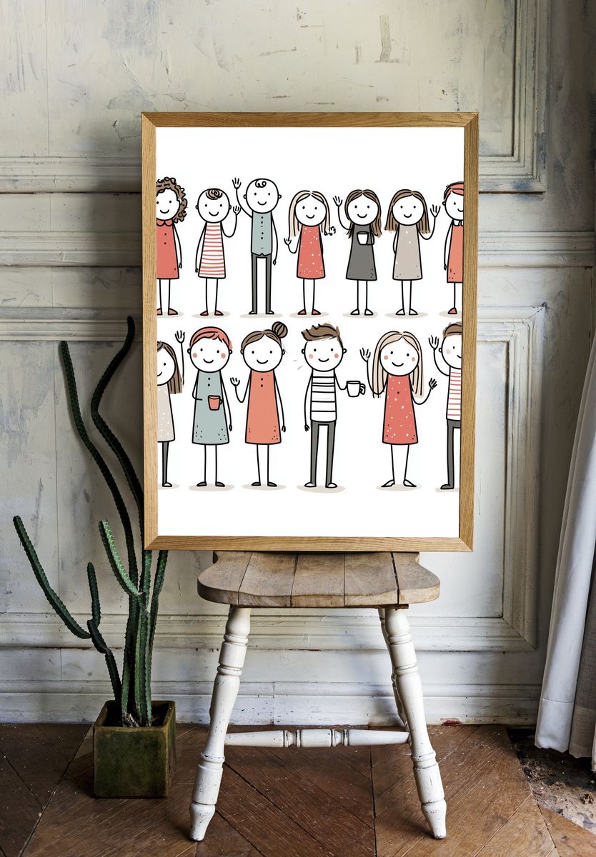 Cute Family Characters Illustration Print. room preview
