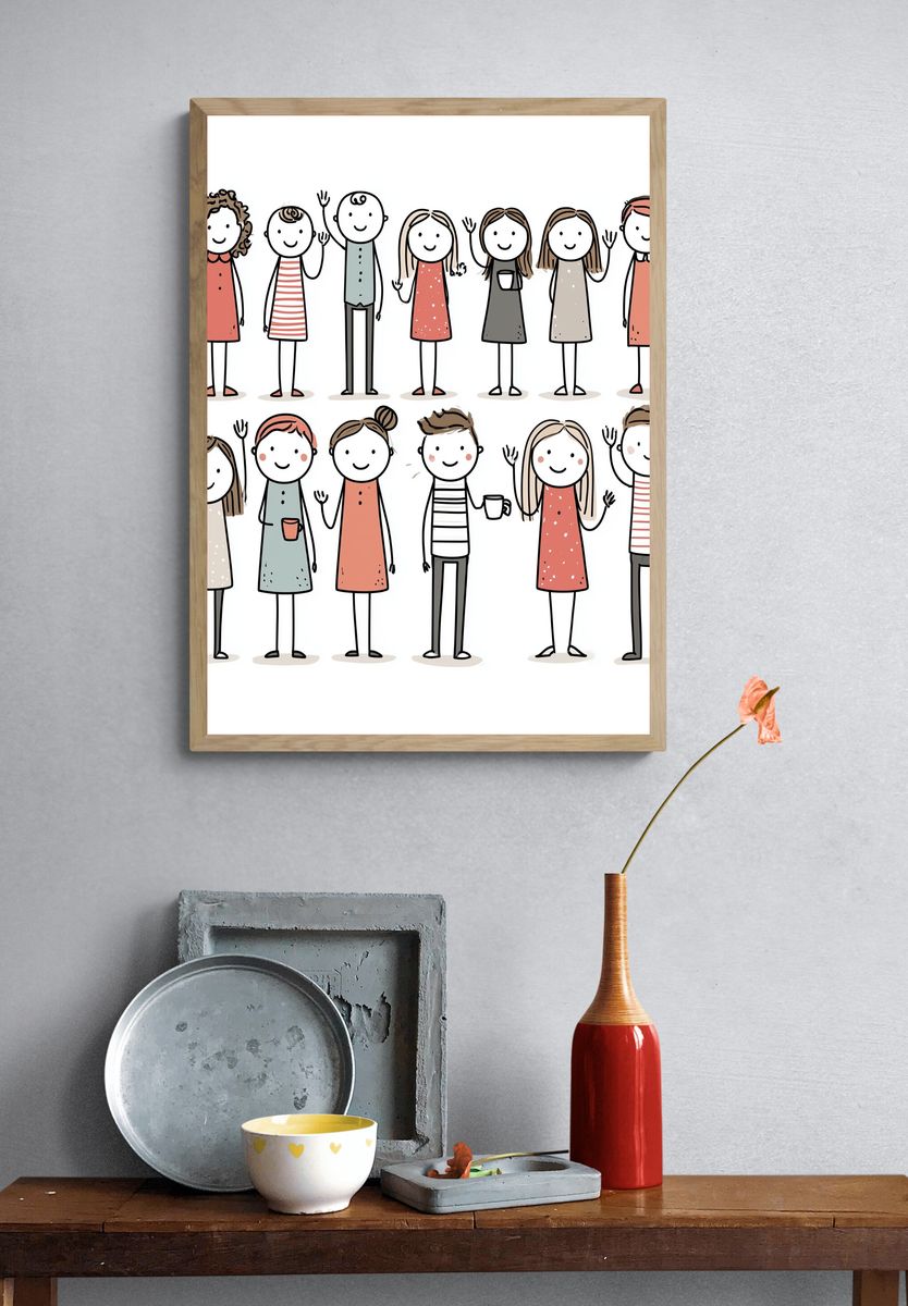Cute Family Characters Illustration Print. — room view 3