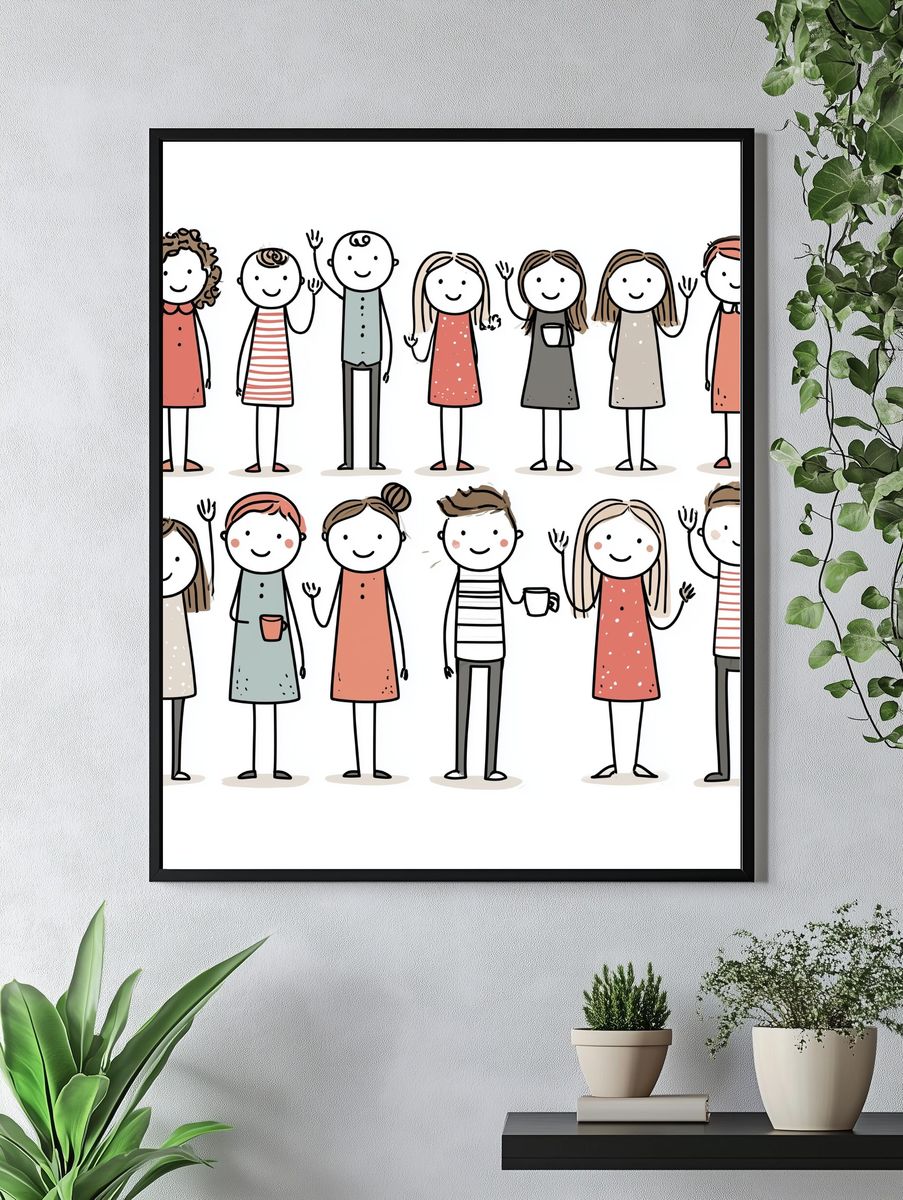 Cute Family Characters Illustration Print. — room view 4