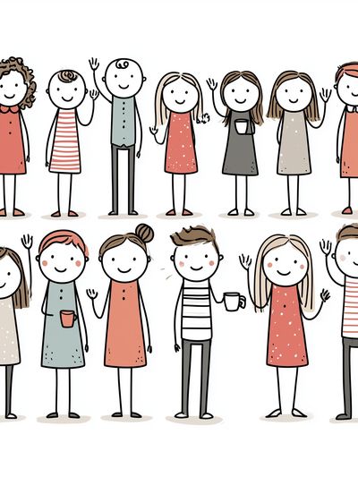 Cute Family Characters Illustration Print.