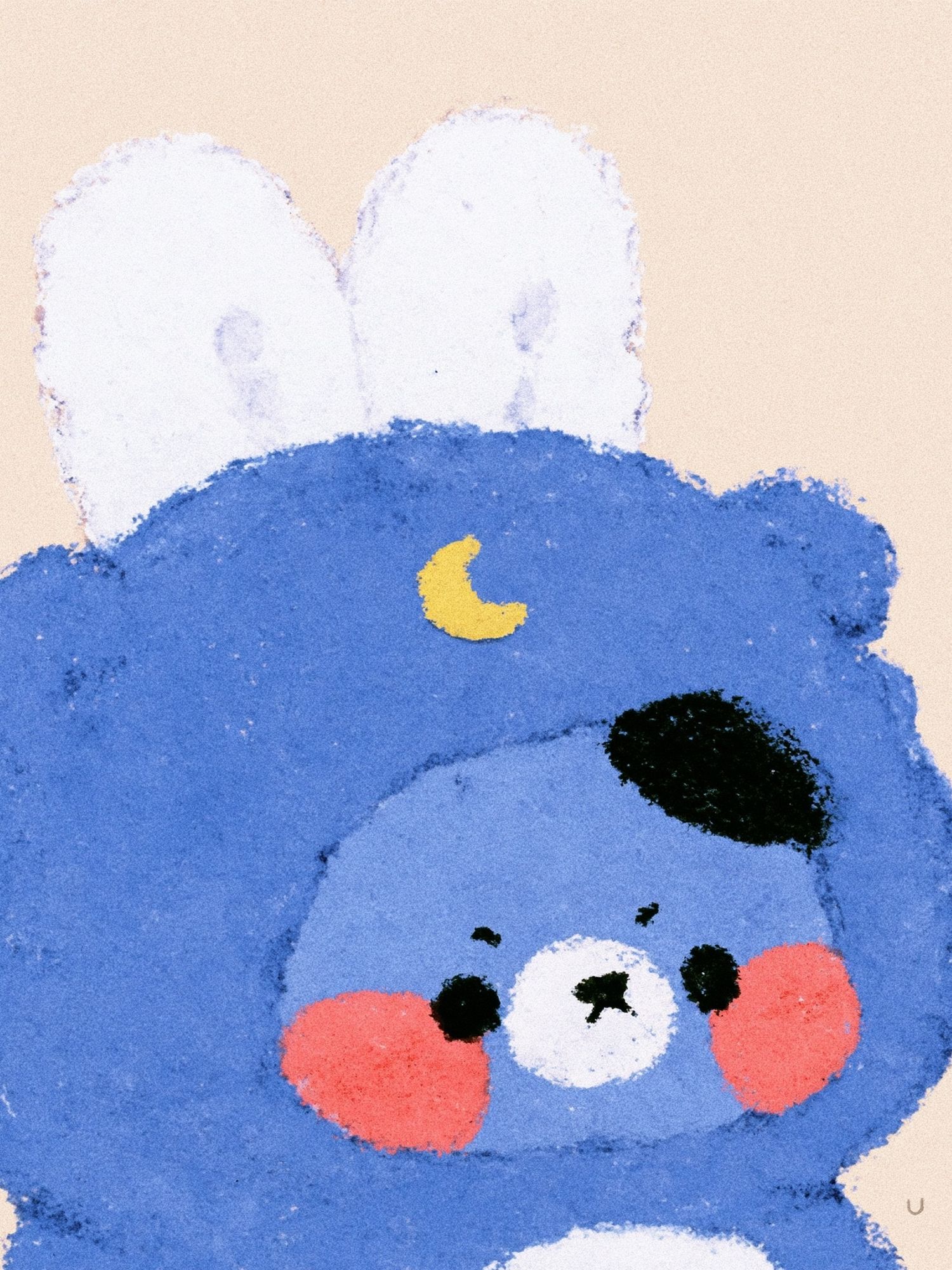 Blue Bunny Face Illustration Print. poster detail