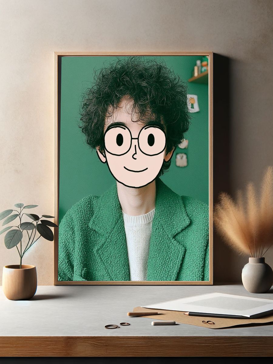 Cartoon Face Portrait Print. — room view 2