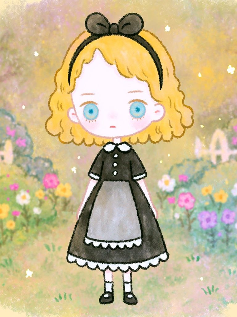Blonde Girl in Flower Garden Illustration Poster. poster — illustration art