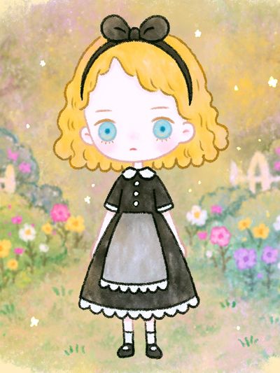 Blonde Girl in Flower Garden Illustration Poster. poster